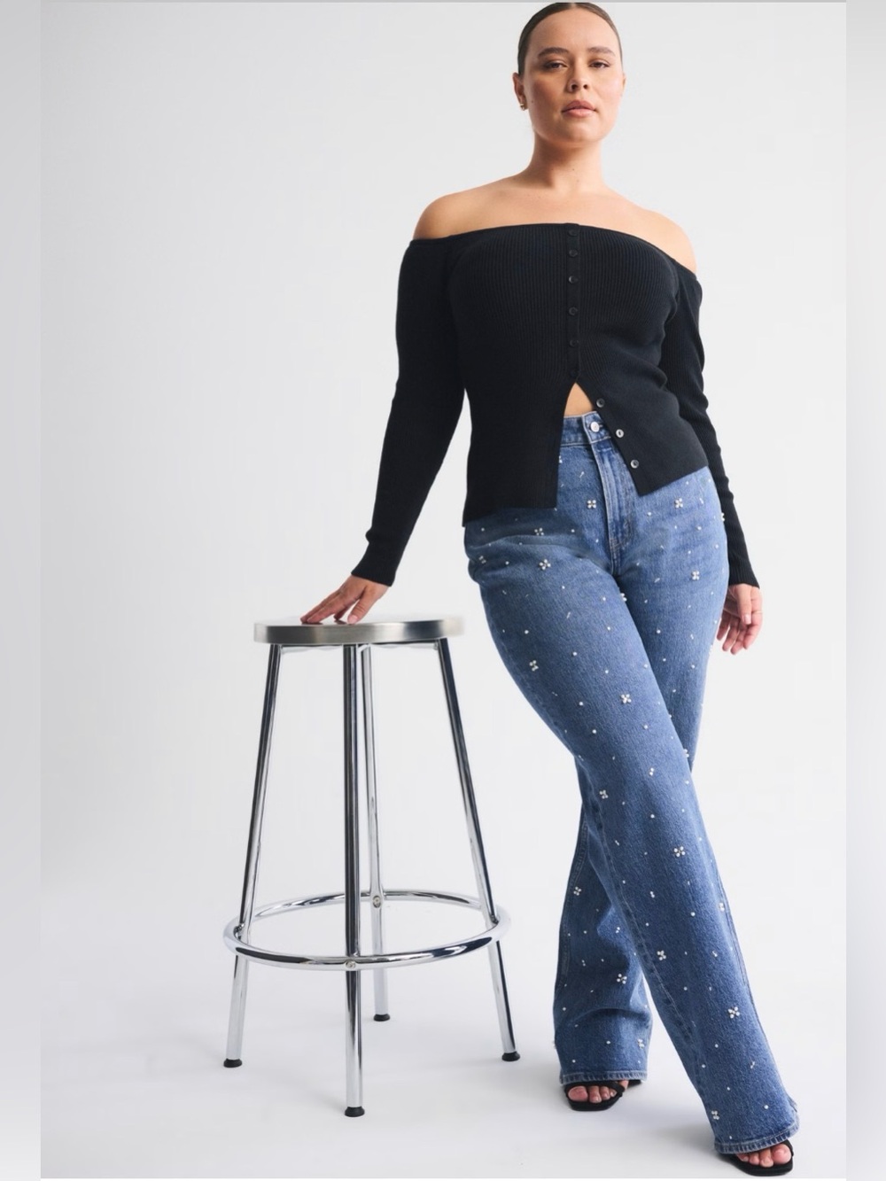 Abercrombie & Fitch Blue Embellished Wide-Leg Jeans